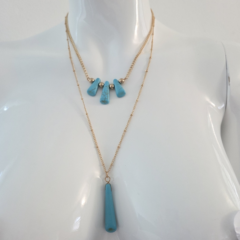 Paparazzi Boho Gold Layered Necklace with Turquoise Accents - Picture 3 of 10